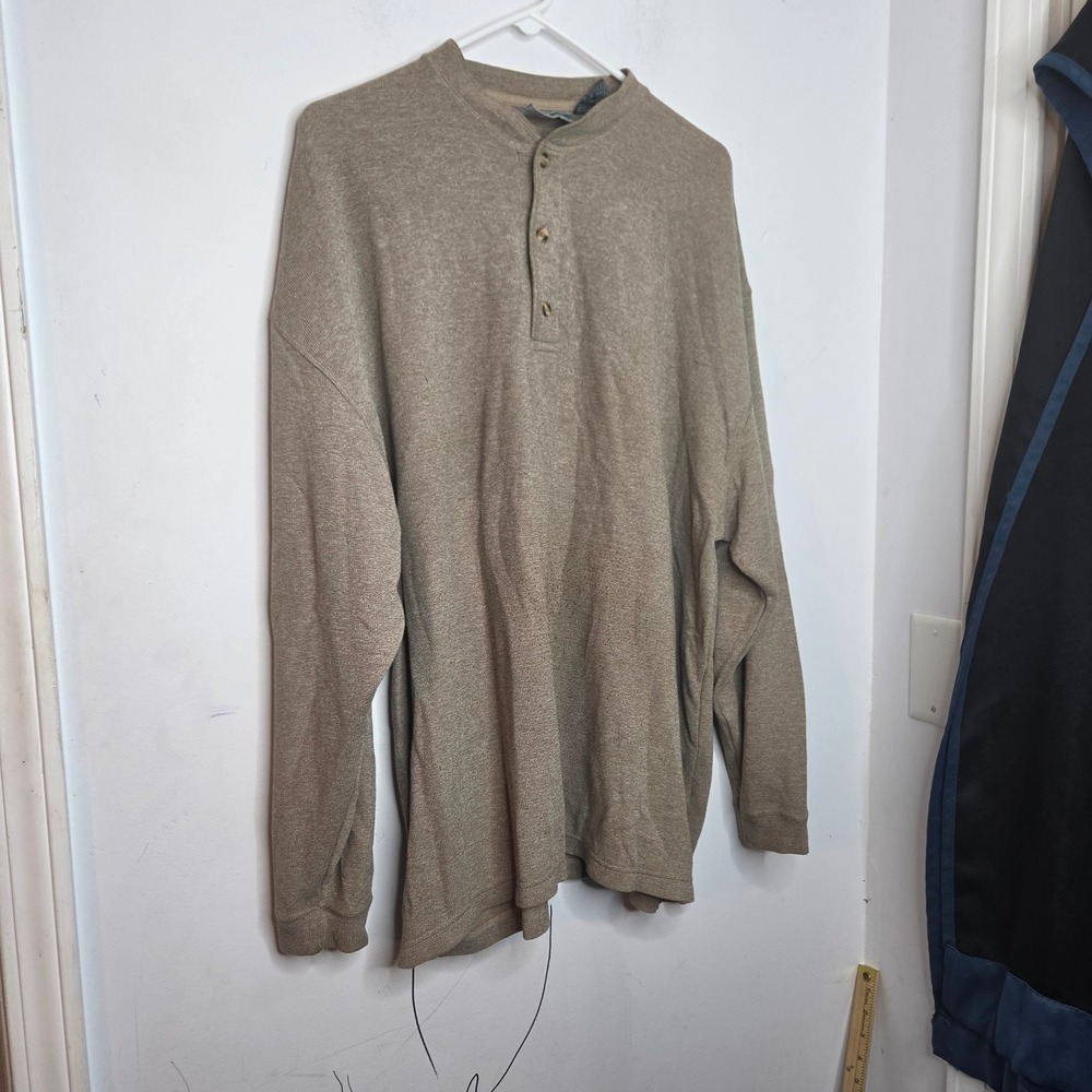 Serrano Mens 2X Henley Shirt Long Sleeve Tan Marl Cotton Blend Pullover